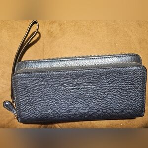 Coach Dark Navy Leather Wristlet